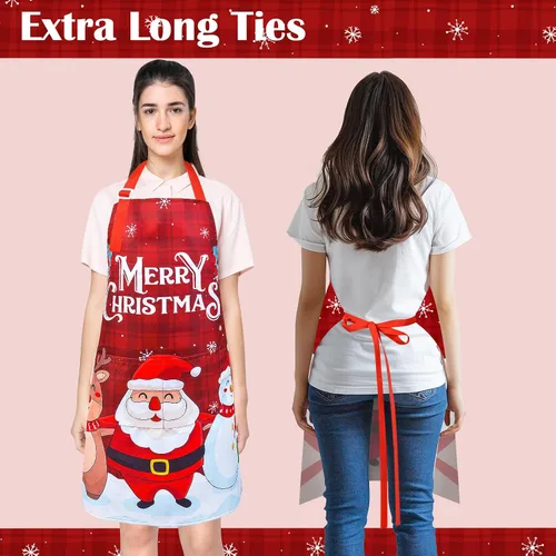 Miniatura 7 de Delantal de Navidad para mujeres y hombres con bolsillos, bonitos y divertidos delantales de cocina para cocinar hornear para adultos
