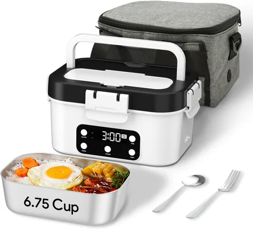 Miniatura 8 de Fiambrera eléctrica inalámbrica, calentador automático de alimentos de 6.75 tazas (212 °F), contenedor de comida portátil recargable para oficina