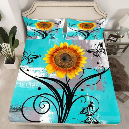Miniatura 23 de Erosebridal Juego de ropa de cama rústica de tamaño individual, diseño de mariposa y girasol, para niños, adolescentes, adultos, retro, grunge