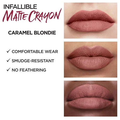 Miniatura 4 de L'Oreal Paris Infallible Crayón Labial Mate, Caramelo Rubio (El empaque puede variar)