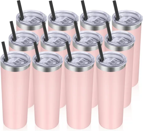 Miniatura 27 de VEGOND - Vaso delgado de acero inoxidable de 20 oz con aislamiento al vacío con tapa y pajita, taza de café de doble pared, taza de viaje