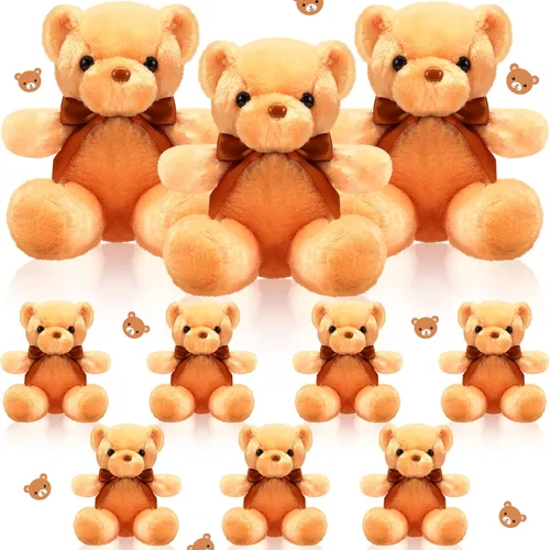 Miniatura 8 de Skylety - 10 piezas de osos de peluche, paquete de animales de peluche suaves con lazo de cinta para regalo, boda, fiesta de despedida de soltera