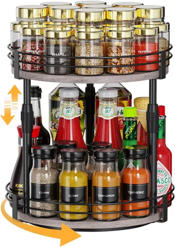Miniatura 11 de Across-Star Organizador Lazy Susan para Especias, Organizador de Especias Giratorio Ajustable de 3 Niveles para Gabinete de Marrón rústico
