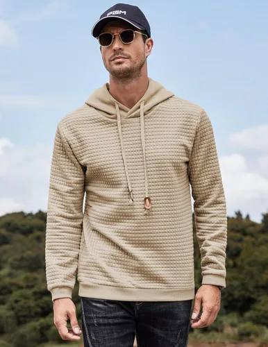 Miniatura 4 de COOFANDY - Sudadera con capucha para hombre, casual, de manga larga, con cordón ajustable y tejido de punto de gofre