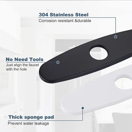 Miniatura 4 de Placa de Grifo, ALEASHA Cubierta para Fregadero de Cocina Placa de Acero Inoxidable Negro Mate para Grifo de Fregadero de Baño o Cocina de 1 o 3