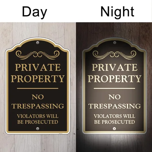 Miniatura 3 de Paquete de 4 carteles grandes de propiedad privada que no entran, metal, aluminio, reflectante, ideal para puerta delantera, césped, jardín