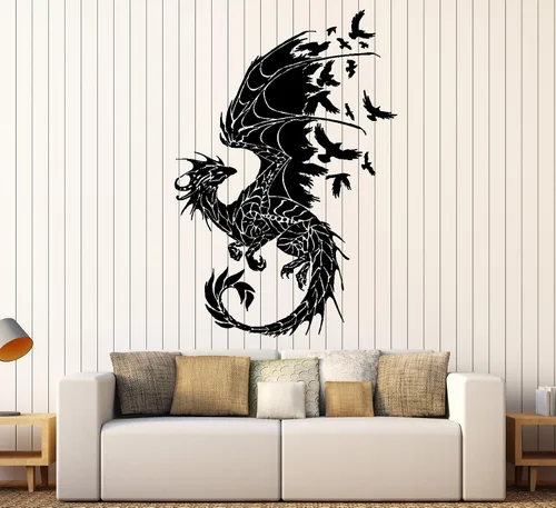 Miniatura 5 de Vinilo adhesivo para pared, diseño de dragones, pájaros, fantasía, cuento de hadas, decoración gótica para dormitorio (z2514) M 22.5 x 35 pulgadas