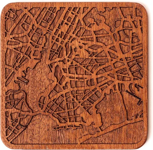 Miniatura 152 de Posavasos Amsterdam Map by O3 Design Studio, 1 pieza, posavasos de madera Sapele con mapa de la ciudad, hecho a mano, varias ciudades opcionales