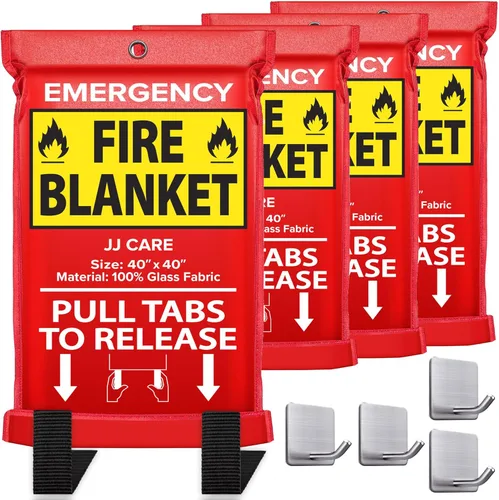 Miniatura 9 de JJ CARE Manta contra incendios – 2 paquetes con ganchos y guantes – Manta de emergencia contra incendios para el hogar y la cocina, mantas