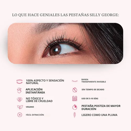 Miniatura 6 de Silly George - Pestañas Pop-On - Extensiones de pestañas falsas pre-pegadas DIY de 1 paso, aspecto natural, negras - rosadas, juego de 5-7 pares