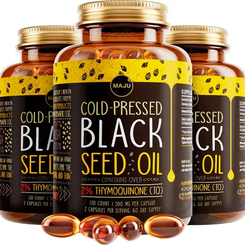 Miniatura 9 de Maju Superfoods Cápsulas de aceite de semilla negra, prensado en frío, 2% timoquinona, 100% aceite de semilla de comino negro turco, Nigella sativa