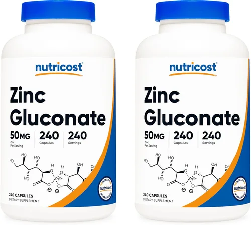 Nutricost Gluconato de zinc 240 cápsulas vegetales (50 mg) (2 botellas) - Sin gluten y sin OMG