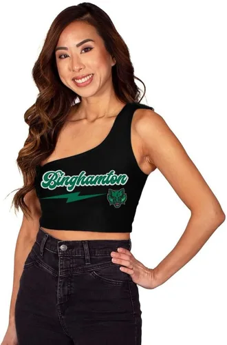 Miniatura 32 de Lojobands Camiseta sin mangas de un hombro para mujer, para portón trasero, talla única Miami University Redhawks - Negro