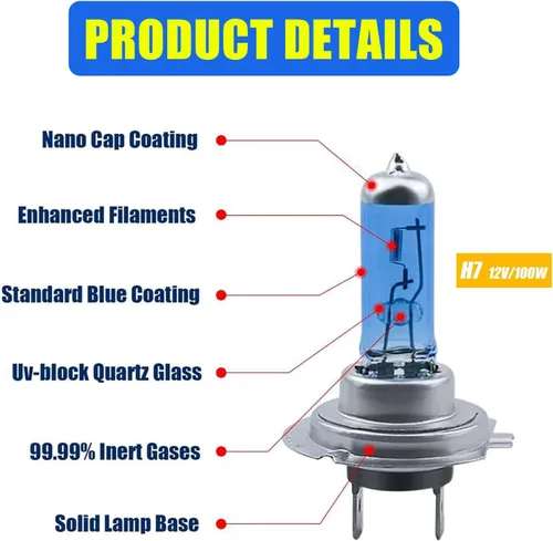 Miniatura 2 de 2 bombillas halógenas H7 antiniebla para automóvil, 12 V, 100 W, de alta potencia, enchufar y usar, cristal de cuarzo ultra brillante, haz alto