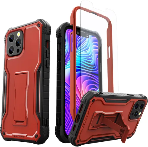 Miniatura 8 de ExoGuard Compatible con iPhone 13 Mini, funda de goma a prueba de golpes de cuerpo completo con protector de pantalla de vidrio templado, soporte
