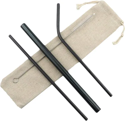 Gugrida Pajitas de metal de acero inoxidable de 8.5 pulgadas, reutilizables, juego de 3 popotes – Cepillo de limpieza de color ultra largo para