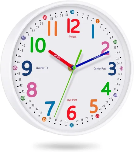 Miniatura 3 de Reloj de Pared para Niños: Relojes de Pared Educativos Silenciosos sin Tictac, Relojes Operados con Pilas, Decorativos de Estilo Rústico y Moderno