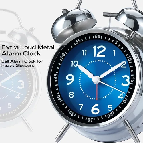 Miniatura 3 de AKCISOT - Reloj despertador de alarma fuerte para personas con sueño profundo, 11,43 cm de reloj analógico de campana doble de metal, funciona