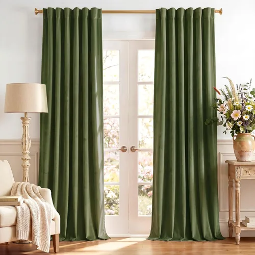 Miniatura 41 de StangH - Cortinas opacas de terciopelo con pestaña trasera, aislamiento térmico, para puerta corrediza, dormitorio, telón de fondo, estudio, teatro