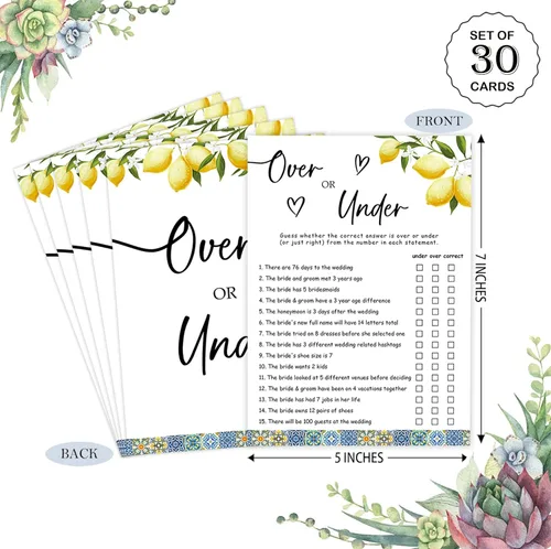 Miniatura 2 de Azulejos azules y limones sobre o debajo del juego para 30 invitados con tarjetas de juego, juego de limones para despedida de soltera, decoraciones