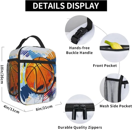 Miniatura 4 de Lonchera de baloncesto con aislamiento térmico para niños, niñas, niños, lonchera Bento reutilizable para niños, mujeres y hombres, bolsa