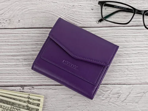 Miniatura 7 de Cartera pequeña y compacta de cuero para mujer, con bloqueo RFID, tarjetero para tarjetas de crédito para mujer, Púrpura, Cartera RFID