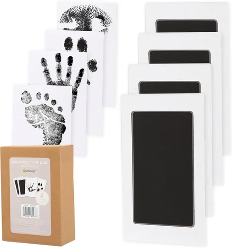 Pearhead Kit de 4 Almohadillas de Tinta de Tacto Limpio, Kit de Huellas de Manos y Pies Sin Tinta y Sin Desorden, Kit de Impresión de Pies de Bebé,