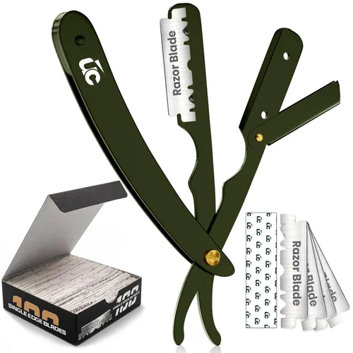 Miniatura 13 de Utopia Care - Rasuradora de seguridad profesional, para peluquero, de borde recto, con 100 cuchillas Derby, 100 % acero inoxidable, (plateado)