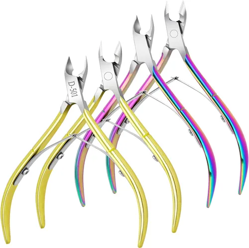 Miniatura 8 de Paquete de 4 pinzas de cutículas, recortadora de cutículas de acero inoxidable de alta calidad para manicura y pedicura en el hogar, spa/salón