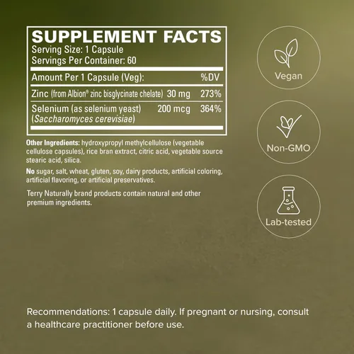 Miniatura 5 de Terry Naturally Zinc Plus Selenio - Suplemento de salud inmune y respiratoria - Suplemento mineral con quelato de bisglicinato de zinc - Fórmula
