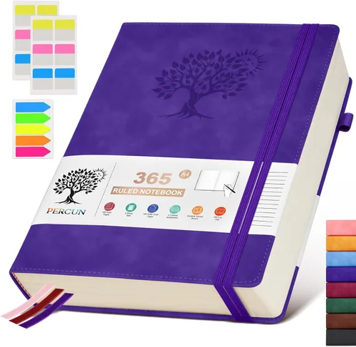 Miniatura 18 de PERCUN Cuaderno de diario rayado B5 – Diarios grandes de cuero de 365 páginas para escritura de mujeres y hombres, cuaderno de tapa dura con páginas