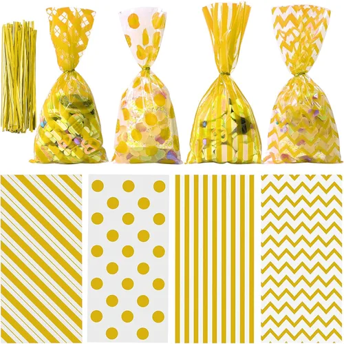 Miniatura 13 de Aneco Paquete de 100 bolsas de celofán arcoíris de 10.6 x 5.1 pulgadas, bolsas de plástico para dulces, bolsas de regalo, bolsas de regalo con lazos