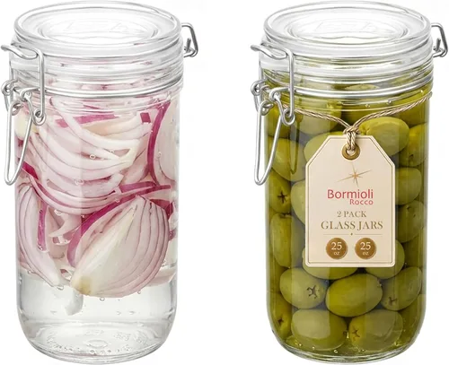 Bormioli Rocco Fido Cylinder - Tarro hermético de vidrio de 25.25 onzas (juego de 2) – sin BPA, apto para lavavajillas y microondas – recipiente