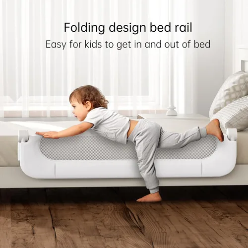 Miniatura 3 de UPGOGO Barandilla plegable para cama de niños, barandilla de cama para bebé con sistema de seguridad de anclaje reforzado, se adapta a literas