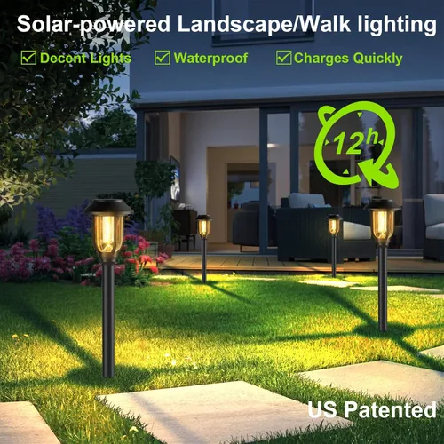 Miniatura 7 de ILANCK Luces solares para caminos al aire libre, paquete de 12 luces solares para exteriores, impermeables, blanco cálido, encendido y apagado