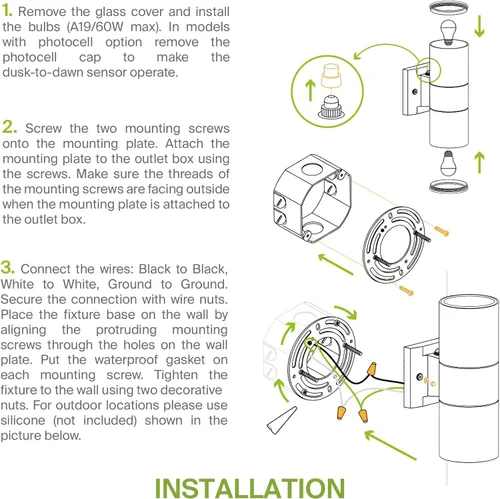Miniatura 9 de ASD Lámpara de pared para exteriores de 1 luz Portalámparas E26 de 60W 120V ETL Luces cilíndricas hacia arriba y hacia abajo Aplique de pared