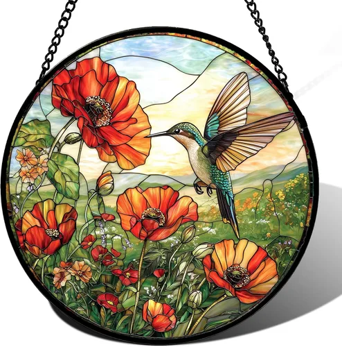 Miniatura 34 de DASTOLL Colgante de vidrio emplomado para ventana, diseño de lirio del valle, mariposa, atrapasol para puertas, hogar, atrapasoles decoración