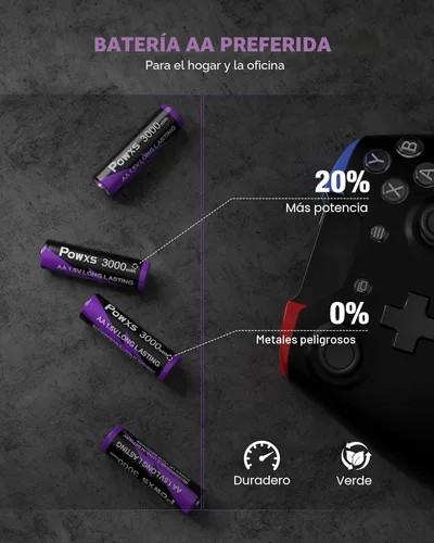 Miniatura 8 de POWXS Baterías AA Recargables con Cargador USB-C, Paquete de 8 Baterías AA de Litio de 3000mWh, Cargador Rápido de Puerto Dual para Cámaras Blink