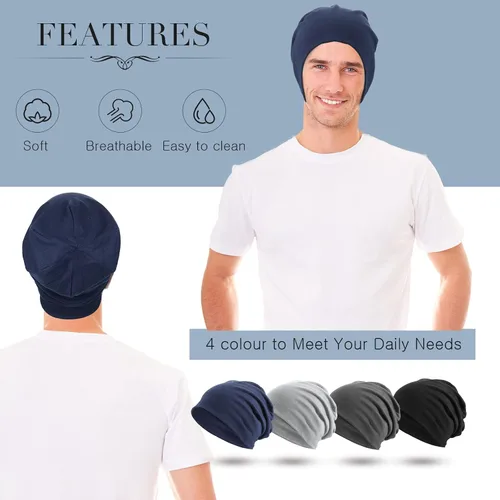 Miniatura 6 de SATINIOR Gorro holgado de 4 piezas para dormir gorro de dormir de punto de calavera holgada gorro de dormir para hombres y mujeres azul gris