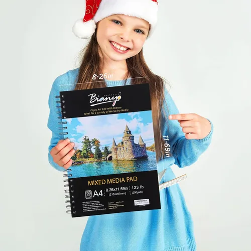 Miniatura 3 de Bianyo Cuaderno de bocetos de papel mixto, tamaño A4 (8.26 x 11.69 pulgadas), 60 hojas/cada una, 123 libras/200 GSM, paquete de 2 blocs, bloc