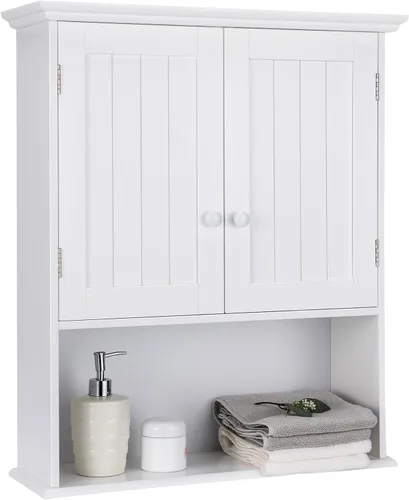 Miniatura 12 de Giantex Gabinetes de medicina, armario de baño montado en la pared con estante ajustable, 2 puertas, armario de almacenamiento de baño sobre