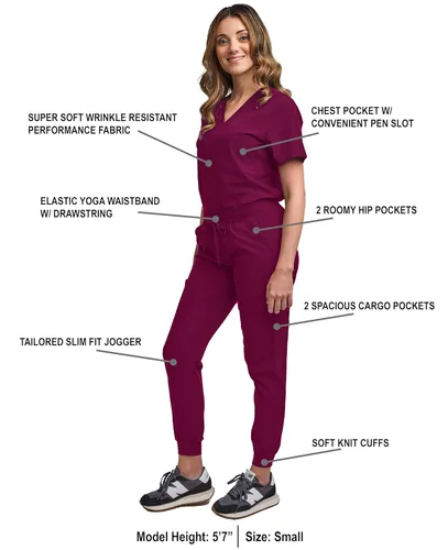 Miniatura 2 de Green Town Conjunto de ropa quirúrgica para mujer, pantalón deportivo y parte superior con cuello en V, 5 bolsillos, cintura de yoga, uniforme