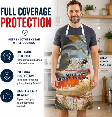 Miniatura 4 de Caroline's Treasures JMK1138APRON - Delantal de cocodrilo para cocinar, hornear, manualidades, jardinería para adultos, mujeres y hombres, unisex