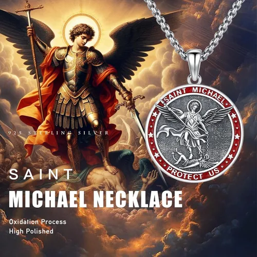 Miniatura 615 de Collar con colgante de plata de ley 925 con medalla de San Patrón, joyería religiosa para hombres y mujeres, con cadena de acero inoxidable 316L