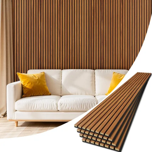 Miniatura 16 de Paquete de 4 paneles de madera para pared, 94.4 x 12.8 pulgadas, paneles de pared de listones de madera acústica para decoración de interiores