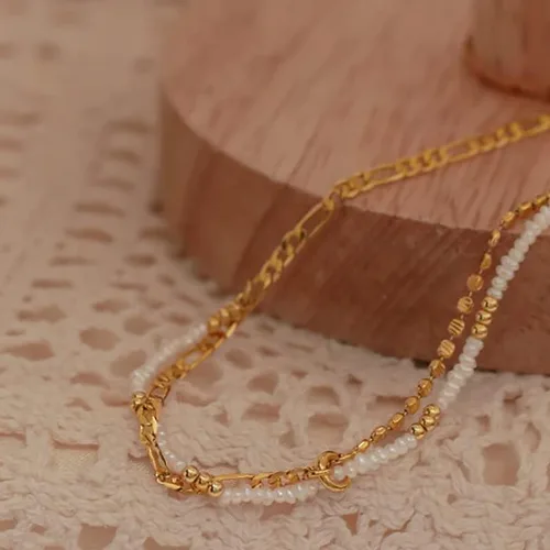 Miniatura 5 de Gargantilla de perlas de agua dulce de oro de 14 quilates para mujer, collar de cadena de perlas blancas cultivadas, regalo de joyería de perlas