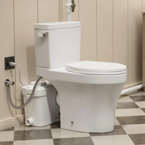 Miniatura 8 de Sistema de inodoro macerador de 750 W con 4 entradas, bomba duradera, tubo de extensión, fácil instalación, ahorro de espacio