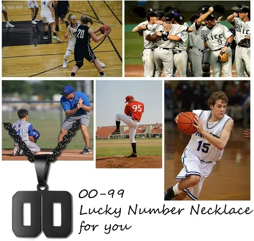 Miniatura 4 de Collar de números para niños y deportistas, cadena negra de acero inoxidable de 00 a 99, dije de dije personalizado para hombres, baloncesto