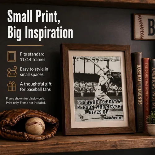 Miniatura 2 de Babe Ruth It's Hard Baseball Quote - Impresión sin marco de 11 x 14 pulgadas, arte de pared deportivo vintage, póster inspirador de béisbol