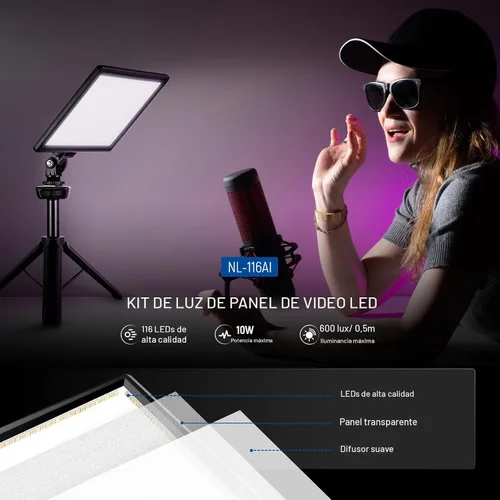 Miniatura 2 de NEEWER Panel de luz de video LED de 9" regulable con iluminación suave para cámara DSLR con mini trípode de escritorio, puertos USB tipo C